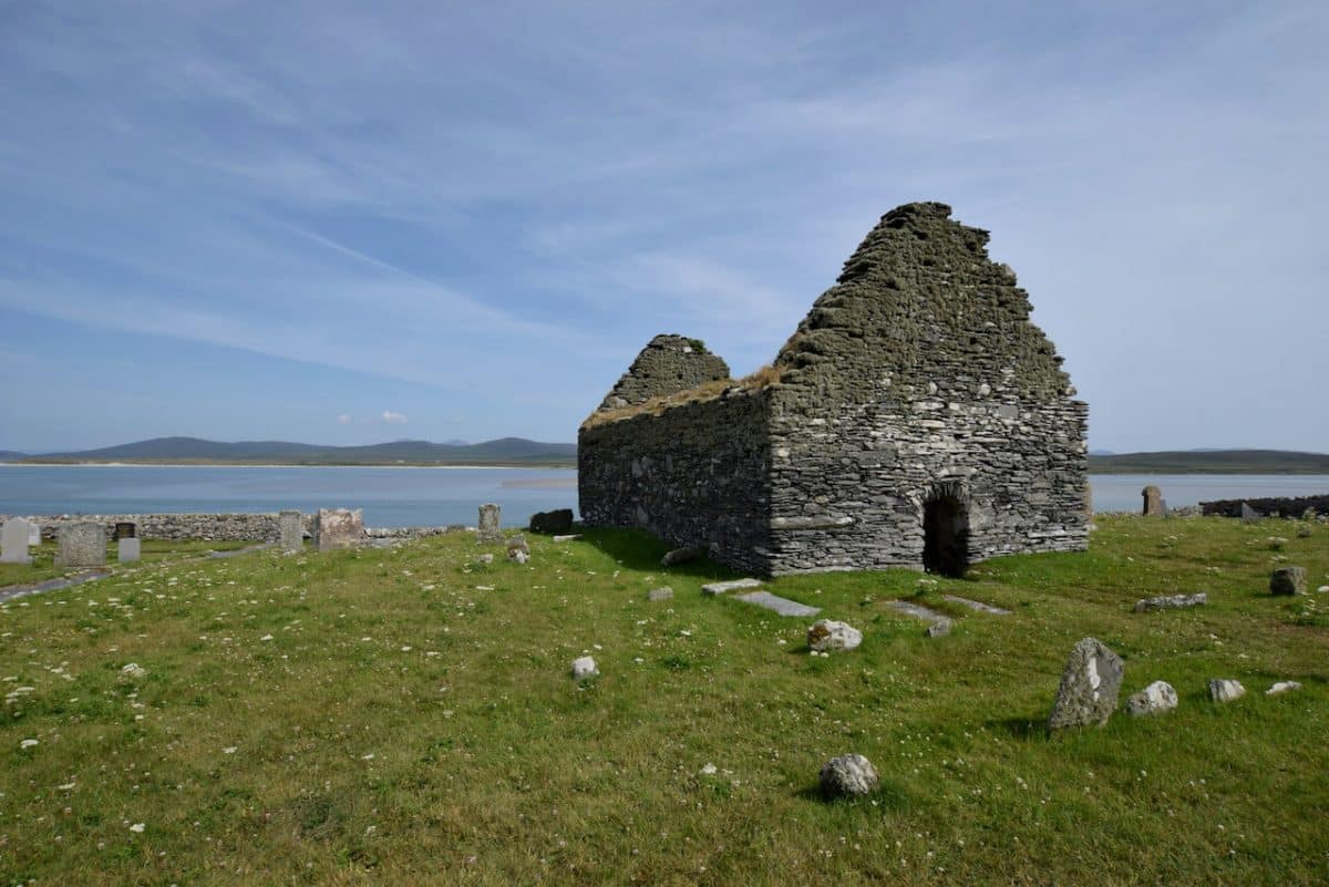 Ruined church with sea beyond