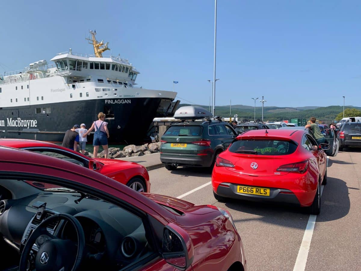 Cars waiting to board a ferry
