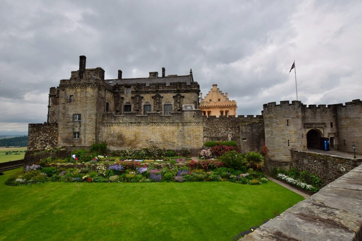 Castle with lawn and flowers